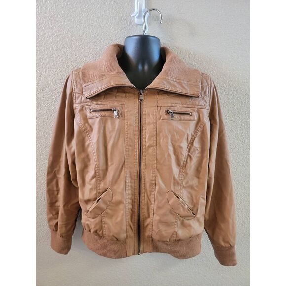 Ci Sono Women's Brown Tan Full Zip Faux Leather Jacket Size 2XL - Picture 1 of 7